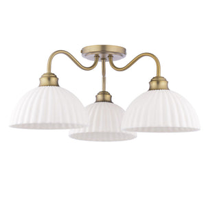 Laura Ashley Durford 3 Light Semi-Flush Matt Antique Brass & White Ceramic LA3756580-Q