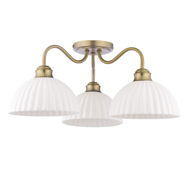 Laura Ashley Durford 3 Light Semi-Flush Matt Antique Brass & White Ceramic LA3756580-Q