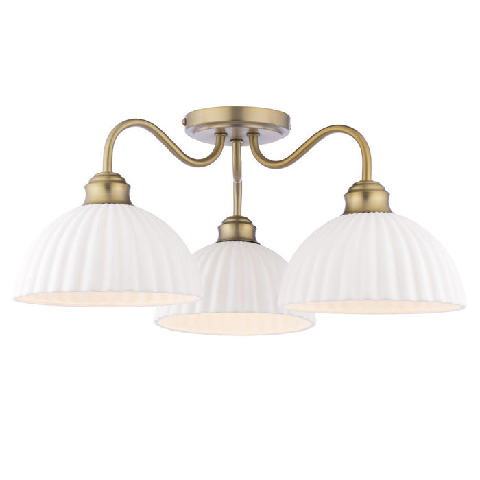 Laura Ashley Durford 3 Light Semi-Flush Matt Antique Brass & White Ceramic LA3756580-Q