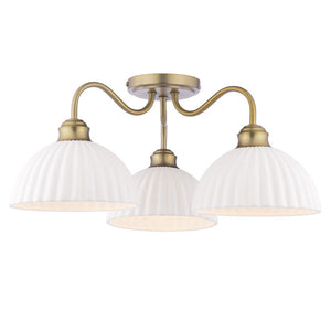 Laura Ashley Durford 3 Light Semi-Flush Matt Antique Brass & White Ceramic LA3756580-Q