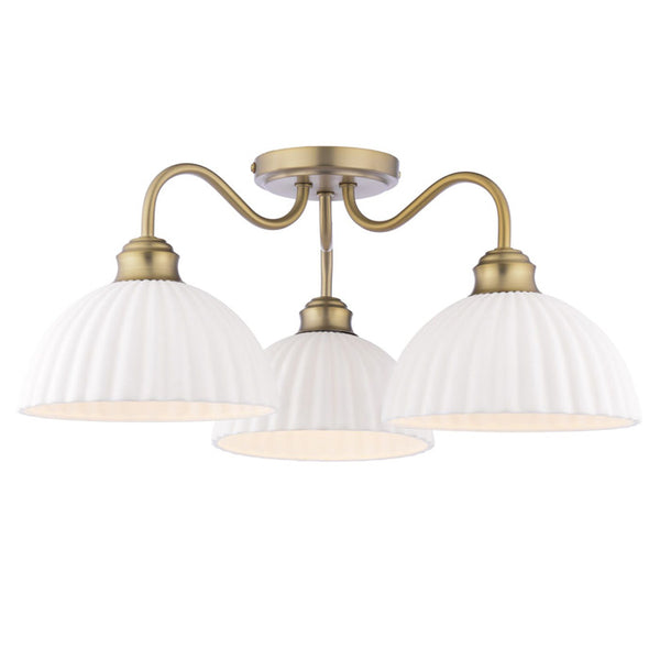 Laura Ashley Durford 3 Light Semi-Flush Matt Antique Brass & White Ceramic LA3756580-Q