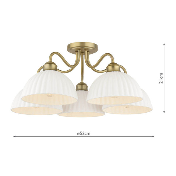 Laura Ashley Durford 5 Light Semi-Flush Matt Antique Brass & White Ceramic LA3756725-Q