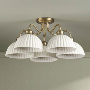 Laura Ashley Durford 5 Light Semi-Flush Matt Antique Brass & White Ceramic LA3756725-Q