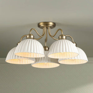 Laura Ashley Durford 5 Light Semi-Flush Matt Antique Brass & White Ceramic LA3756725-Q