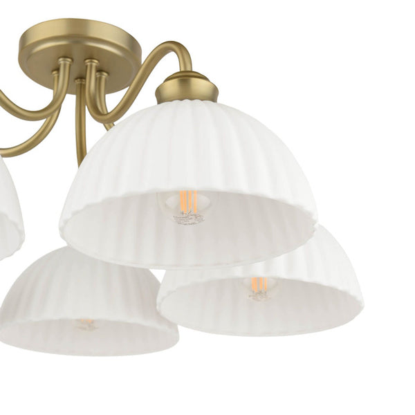 Laura Ashley Durford 5 Light Semi-Flush Matt Antique Brass & White Ceramic LA3756725-Q