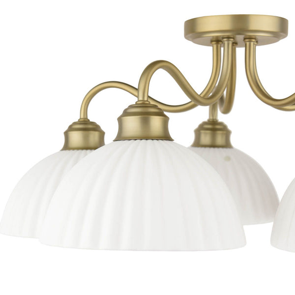 Laura Ashley Durford 5 Light Semi-Flush Matt Antique Brass & White Ceramic LA3756725-Q