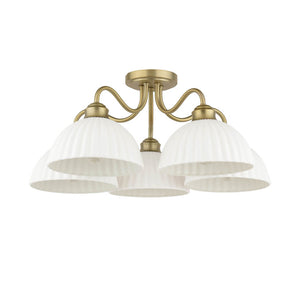 Laura Ashley Durford 5 Light Semi-Flush Matt Antique Brass & White Ceramic LA3756725-Q