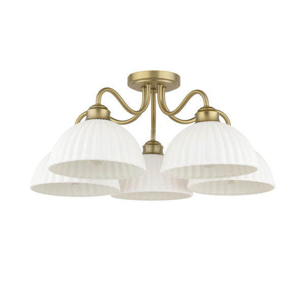 Laura Ashley Durford 5 Light Semi-Flush Matt Antique Brass & White Ceramic LA3756725-Q