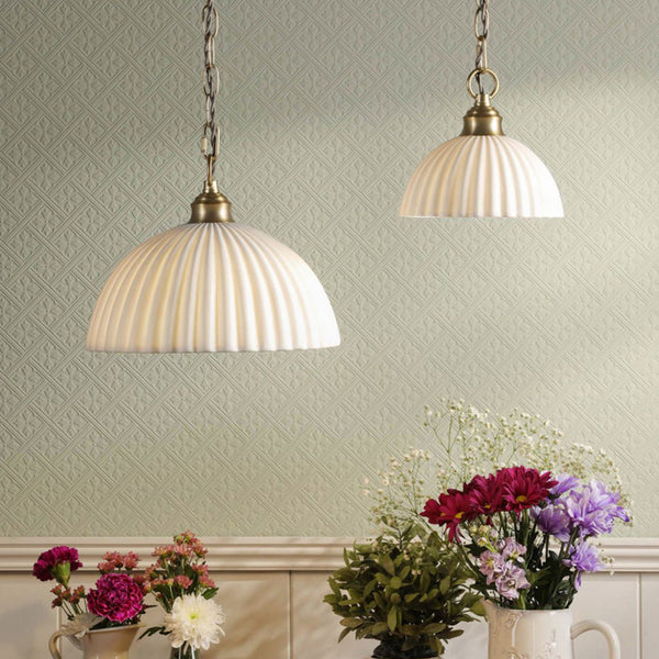 Laura Ashley Durford Large Pendant Matt Antique Brass & White Ceramic LA3756726-Q