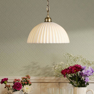 Laura Ashley Durford Large Pendant Matt Antique Brass & White Ceramic LA3756726-Q