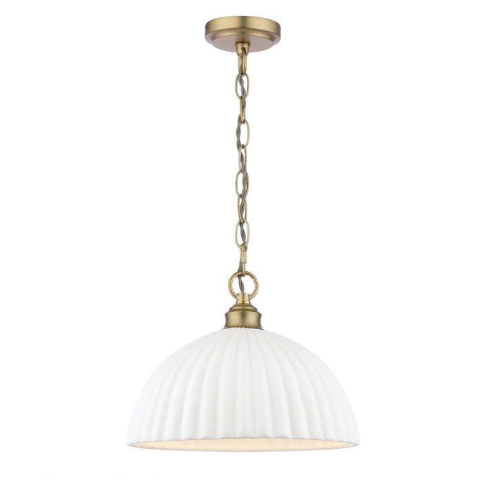 Laura Ashley Durford Large Pendant Matt Antique Brass & White Ceramic LA3756726-Q