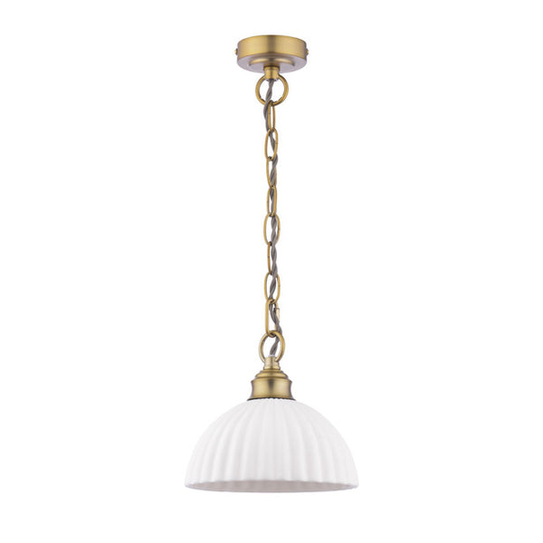 Laura Ashley Durford Pendant Matt Antique Brass and White Ceramic LA3756590-Q