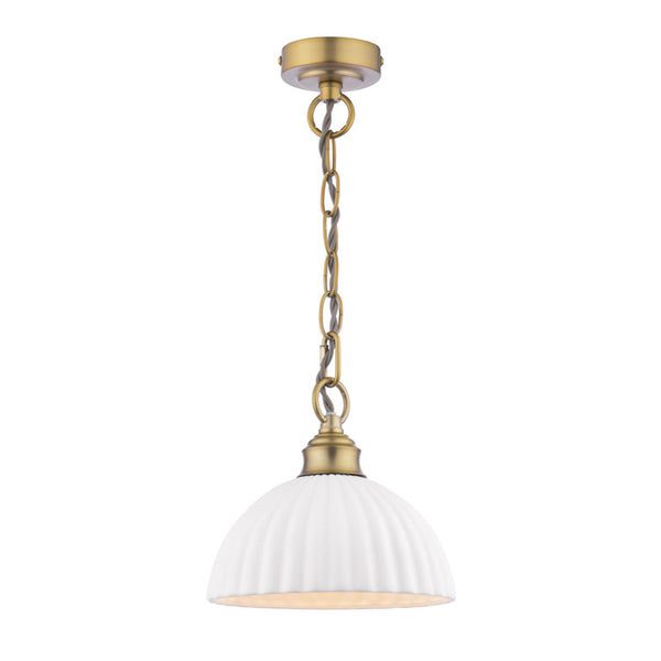 Laura Ashley Durford Pendant Matt Antique Brass and White Ceramic LA3756590-Q