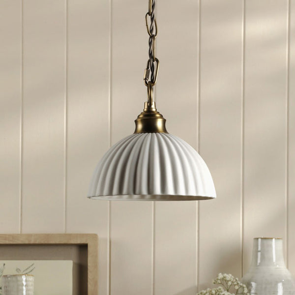 Laura Ashley Durford Pendant Matt Antique Brass and White Ceramic LA3756590-Q