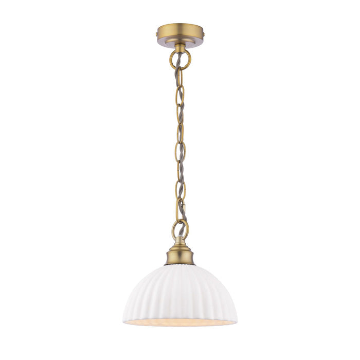 Laura Ashley Durford Pendant Matt Antique Brass and White Ceramic LA3756590-Q