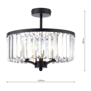 Laura Ashley Elkwood 3 Light Semi-Flush Crystal and Black LA3756610-Q