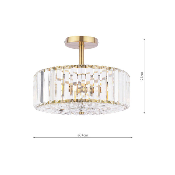 Laura Ashley Fernhurst 3 Light Semi-Flush Crystal and Antique Brass LA3756455-Q