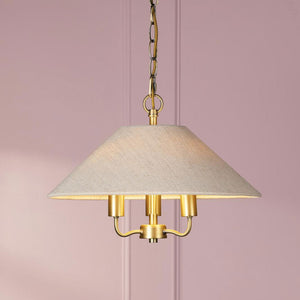 Laura Ashley Harland 3 Light Pendant Matt Antique Brass with Natural Linen Shade LA3756724-Q