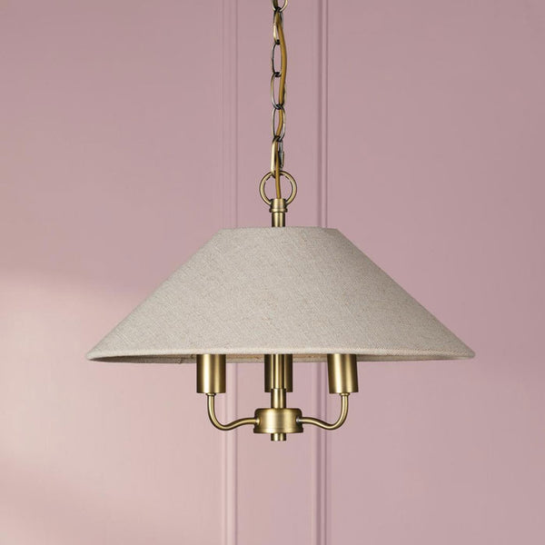 Laura Ashley Harland 3 Light Pendant Matt Antique Brass with Natural Linen Shade LA3756724-Q