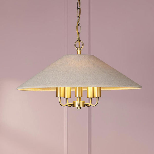 Laura Ashley Harland 5 Light Pendant Matt Antique Brass with Natural Linen Shade LA3756723-Q