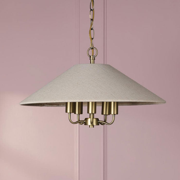 Laura Ashley Harland 5 Light Pendant Antique Brass with Natural