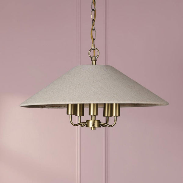 Laura Ashley Harland 5 Light Pendant Matt Antique Brass with Natural Linen Shade LA3756723-Q