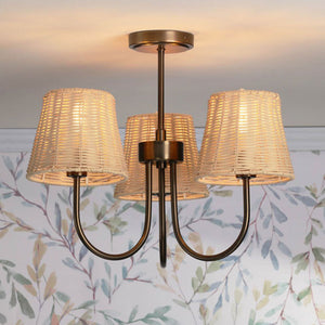 Laura Ashley Hasfield 3 Light Semi-Flush Satin Bronze with Natural Rattan Shades LA3756746-Q