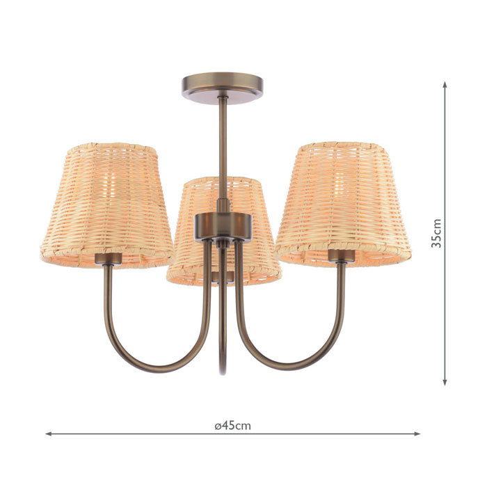 Laura Ashley Hasfield 3 Light Semi-Flush Satin Bronze with Natural Rattan Shades LA3756746-Q