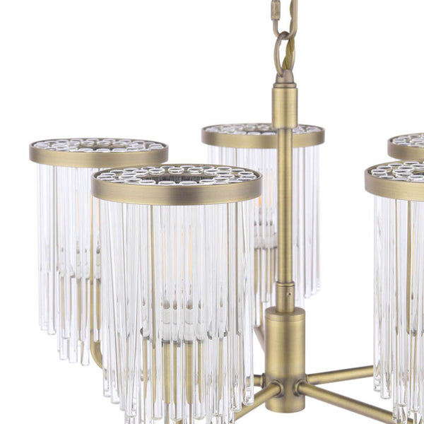 Laura Ashley Hilcote 5 Light Armed Pendant Matt Antique Brass & Glass LA3756650-Q
