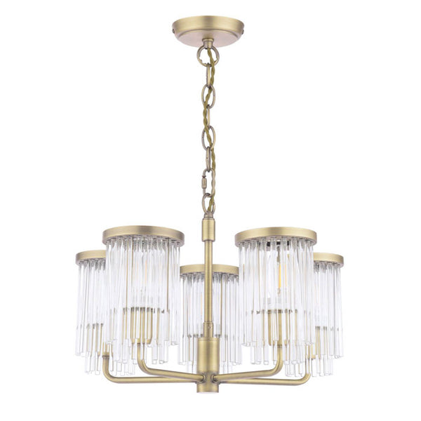 Laura Ashley Hilcote 5 Light Armed Pendant Matt Antique Brass & Glass LA3756650-Q