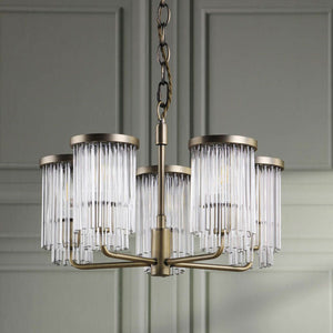 Laura Ashley Hilcote 5 Light Armed Pendant Matt Antique Brass & Glass LA3756650-Q