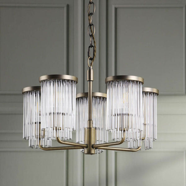 Laura Ashley Hilcote 5 Light Armed Pendant Matt Antique Brass & Glass LA3756650-Q
