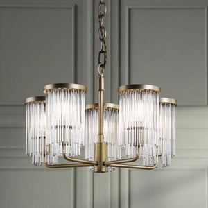 Laura Ashley Hilcote 5 Light Armed Pendant Matt Antique Brass & Glass LA3756650-Q