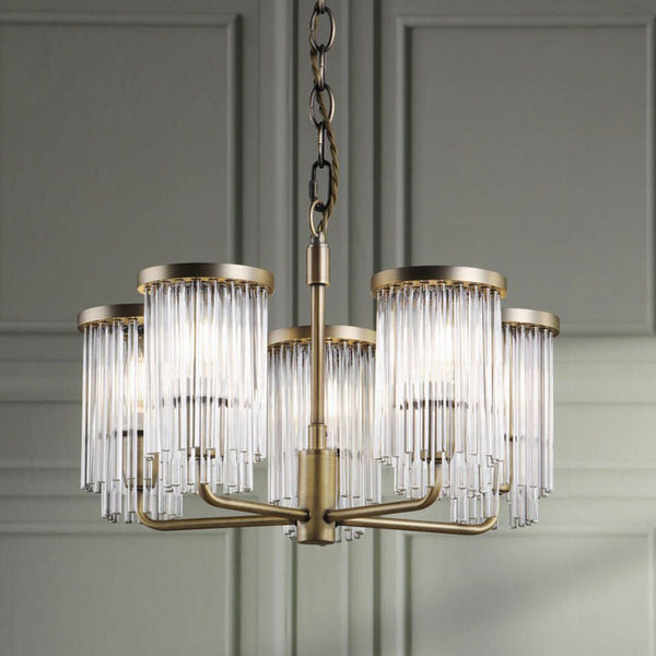 Laura Ashley Hilcote 5 Light Armed Pendant Matt Antique Brass & Glass LA3756650-Q