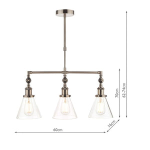 Laura Ashley Isaac 3 Light Bar Pendant Satin Nickel Glass LA3650343-Q