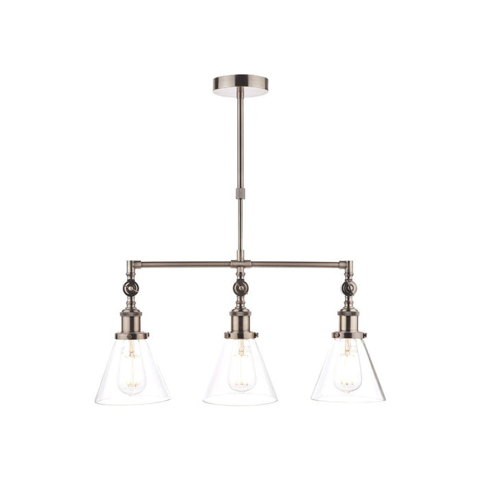 Laura Ashley Isaac 3 Light Bar Pendant Satin Nickel Glass LA3650343-Q