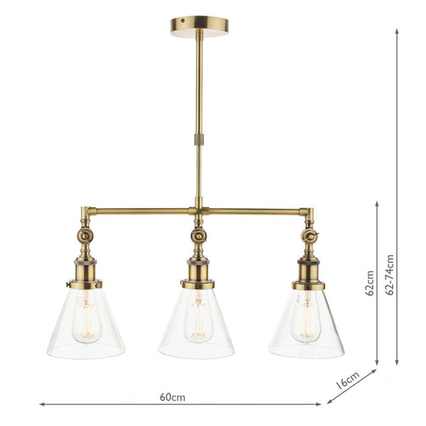 Laura Ashley Isaac 3 Light Bar Pendant in Antique Brass LA3688629-Q