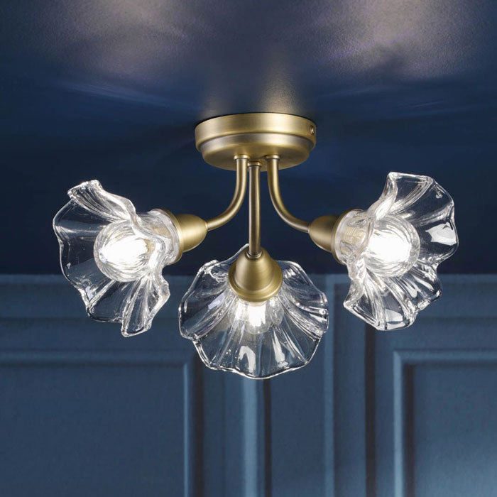 Laura Ashley Kerswell 3 Light Semi-Flush Matt Antique Brass & Glass LA3756658-Q