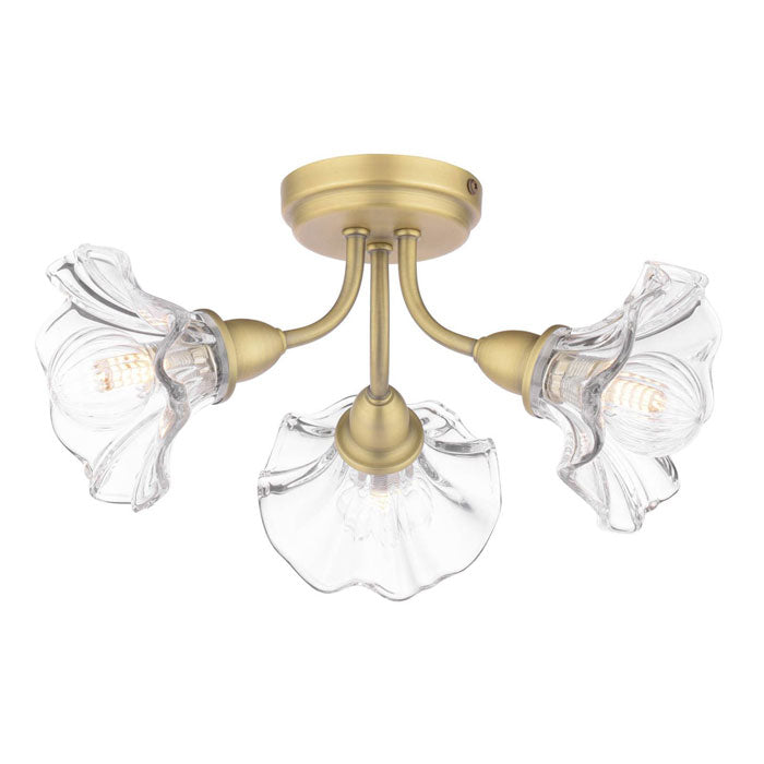 Laura Ashley Kerswell 3 Light Semi-Flush Matt Antique Brass & Glass LA3756658-Q