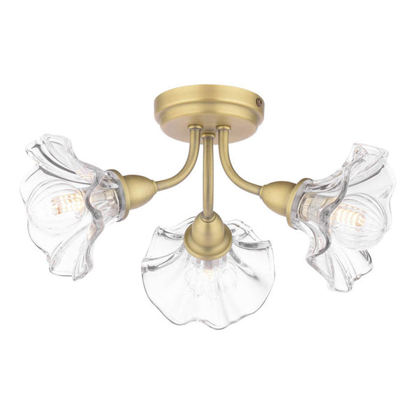 Laura Ashley Kerswell 3 Light Semi-Flush Matt Antique Brass & Glass LA3756658-Q