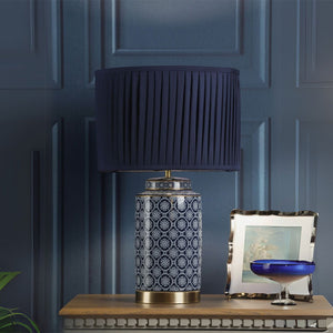 Laura Ashley Knipton Table Lamp Blue Ceramic and Antique Brass With Shade