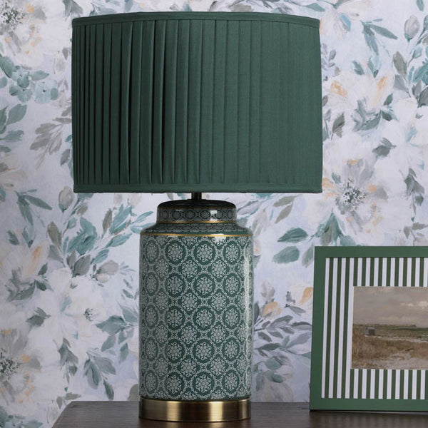 Laura Ashley Knipton Table Lamp Green Ceramic and Antique Brass with Shade LA3756699-Q