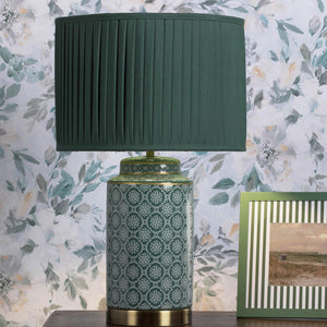 Laura Ashley Knipton Table Lamp Green Ceramic and Antique Brass with Shade LA3756699-Q