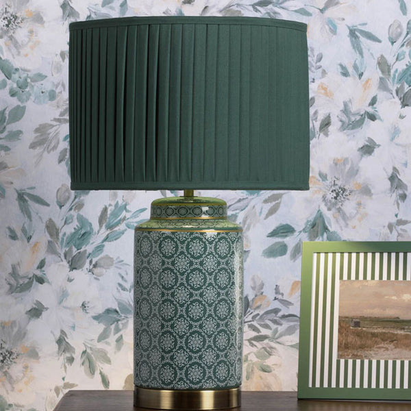 Laura Ashley Knipton Table Lamp Green Ceramic and Antique Brass with Shade LA3756699-Q