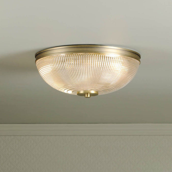 Laura Ashley Langdon 2 Light Bathroom Ceiling Light Matt Antique Brass & Textured Glass IP44 LA3756717-Q