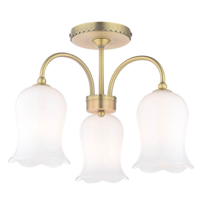Laura Ashley Lidsell 3 Light Semi-Flush Matt Antique Brass & Opal Glass LA3756648-Q