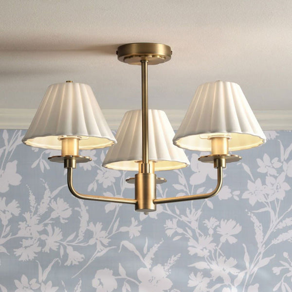 Laura Ashley Mixbury 3 Light Semi-Flush Matt Antique Brass and White Ceramic LA3756587-Q