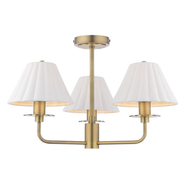 Laura Ashley Mixbury 3 Light Semi-Flush Matt Antique Brass and White Ceramic LA3756587-Q