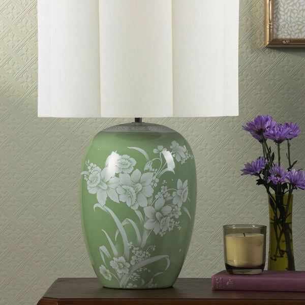 Laura Ashley Pashley Table Lamp Green Ceramic & Polished Chrome with Shade LA3756734-Q