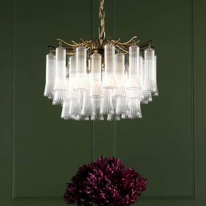 Laura Ashley Penlee 4 Light Pendant Matt Antique Brass & Ribbed Glass LA3756709-Q